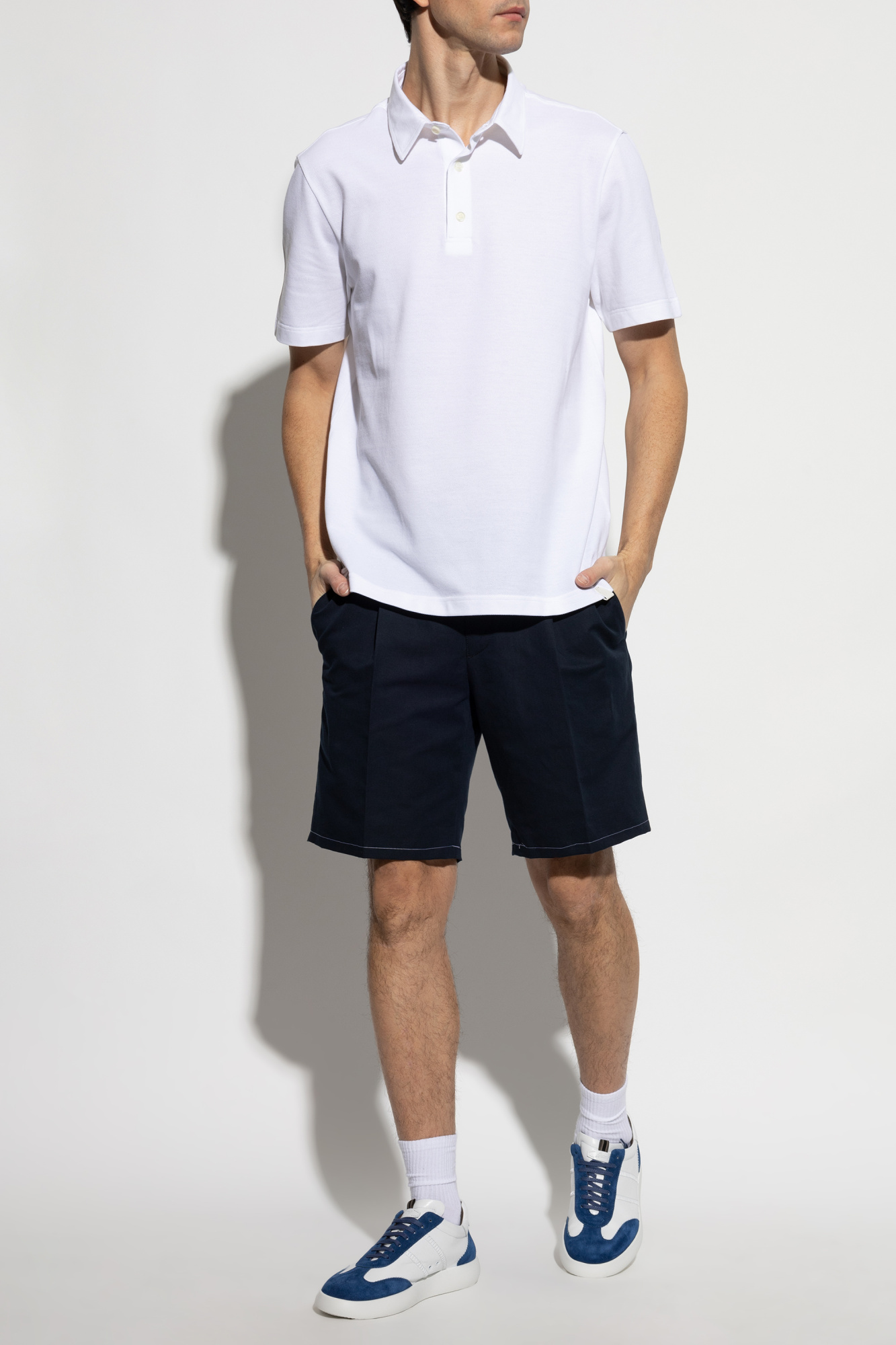Tシャツ・カットソー Brioni SS25 Cotton polo shirt (UJSZ0LPA627 1936) Brioni Men's White Wool Polo Shirt with Logo